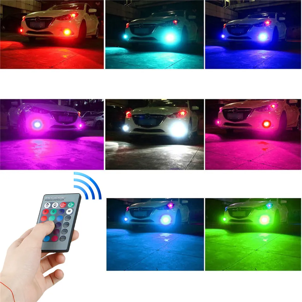 Кратор отражатели 2 шт мощностью 12V для 27SMD 5050 мульти-Цвет RGB светодиодный Противотуманные фары дальнего света ламп с пультом дистанционного управления(не включает в себя Батарея) H11/H8 H4 H16 5202