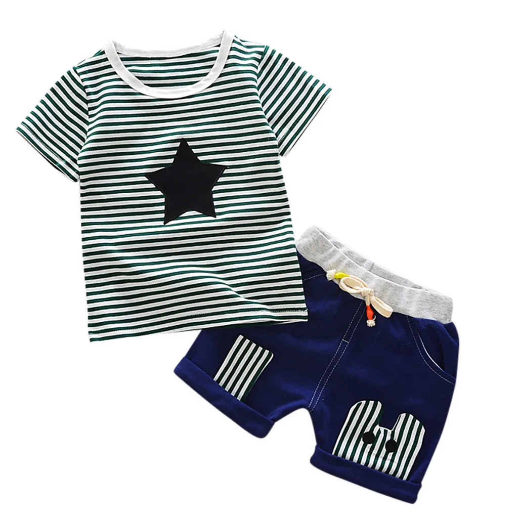 roupa infantil Toddler Kids Baby Boys Girls Outfits Clothes Stars T-shirt Top+Stripe Shorts Set Boy summer suit mickey #06 |