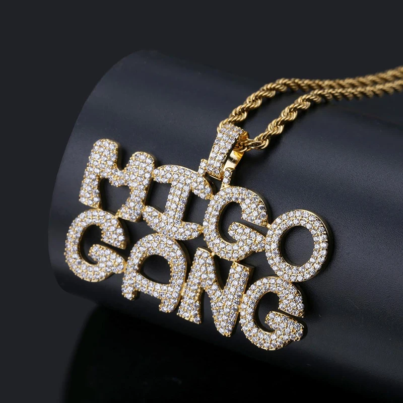 

Европейская и американская мода, подвеска с буквами MIGO GANG, медное ожерелье с микро-инкрустацией из циркония в стиле хип-хоп