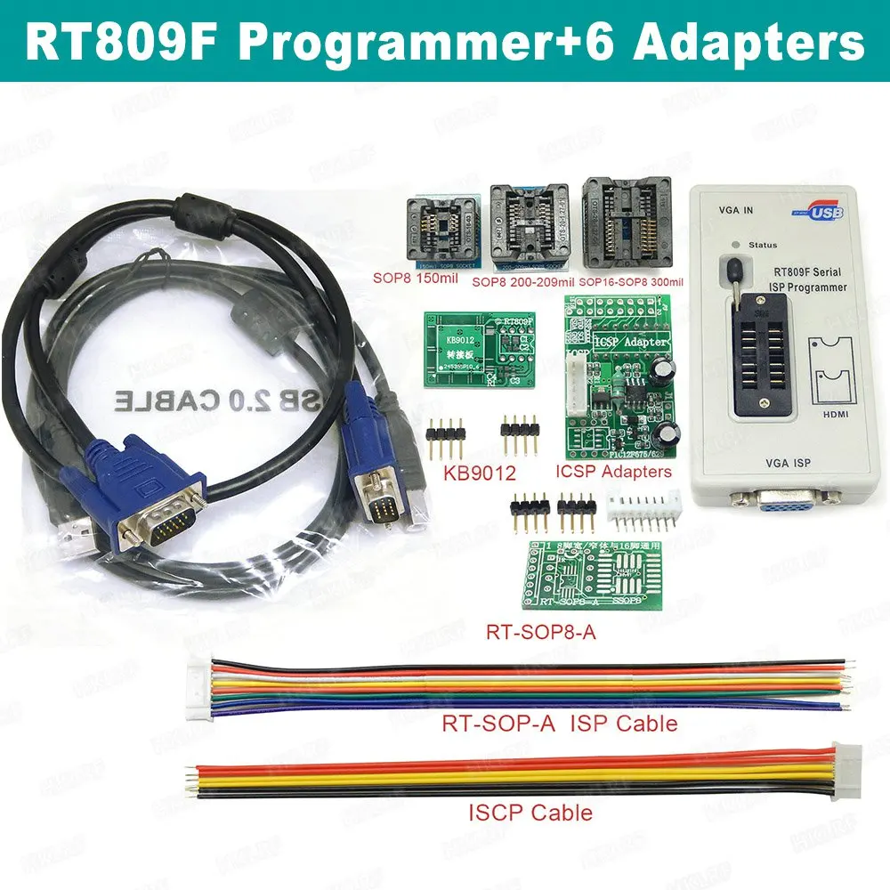 RT809F-6 Adapters RT809F ISP программист с PEB-1 плата ISP ЖК-программист+ SOP8 IC тестовый зажим 1,8 в адаптер TSSOP8 EDID линия чтения - Цвет: RT809F-6 Adapters