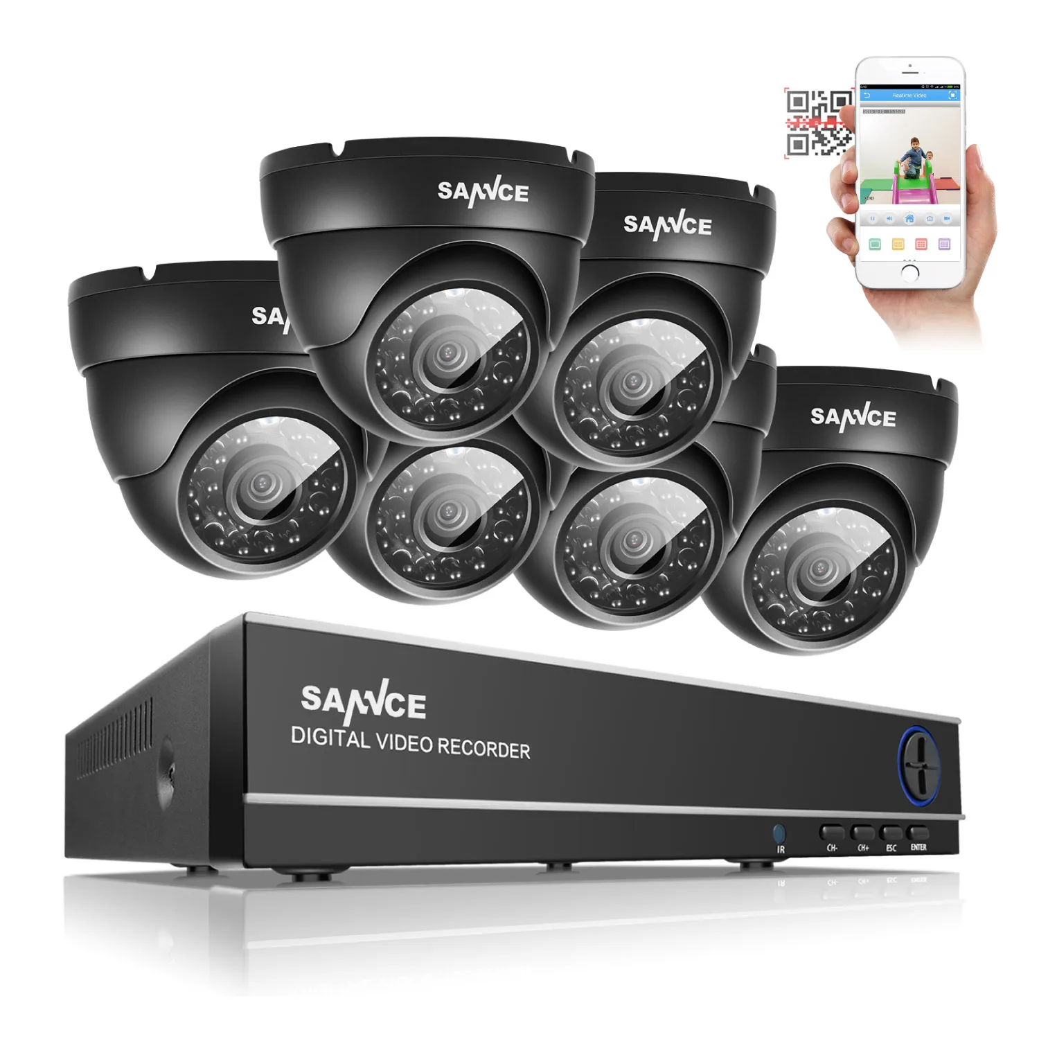 SANNCE HD 8CH CCTV Системы 720 P DVR 6 шт. 720 P 1200TVL ИК Открытый видеонаблюдения безопасности Камера Системы 8-канальный DVR комплект