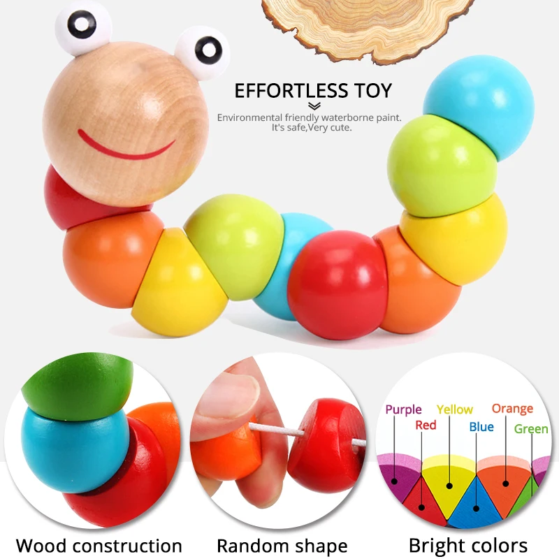 Colorful Wooden Worm Puzzles Kids Learning Educational Didactic Baby Development Toys Fingers Game for Children Montessori Gift