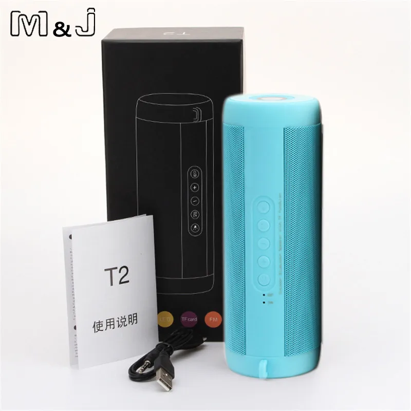 Blue With Box M& J T2 беспроводной лучший Bluetooth динамик водонепроницаемый портативный открытый мини Колонка коробка громкий динамик дизайн для iPhone Xiaomi - Цвет: Blue With Box