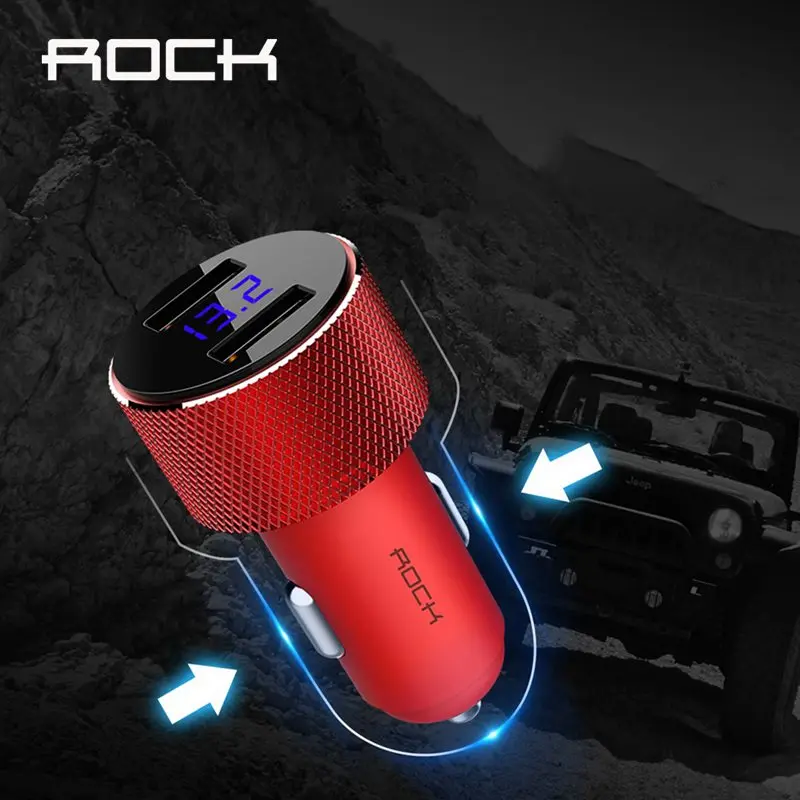 ROCK 3.4A Mini Dual USB Автомобильное зарядное устройство светодиодный дисплей Универсальный мобильный телефон планшет быстрая зарядка Usb зарядное устройство для автомобиля 2 Usb адаптер