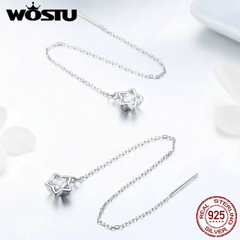 WOSTU Lucky Real 925 пробы, серебряные серьги в форме звезды для женщин, элегантные уникальные ювелирные изделия на день рождения, подарок FIE470