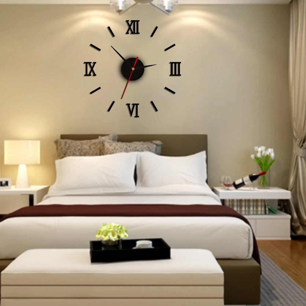 Римские цифры 3D наклейки съемные офисные настенные часы зеркало для дома