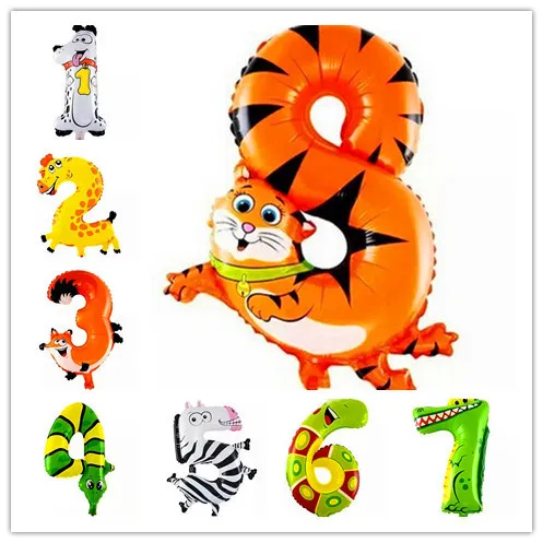 1 шт 16 дюймов милые животные номер фольга шары для малышей 100 дней Дети День