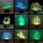 Новый Красочный 3d ночсветильник для умного дома, настольные светильники для вечеринки в честь Дня рождения с парусником, светодиодная настольная лампа на платформе с дистанционным управлением