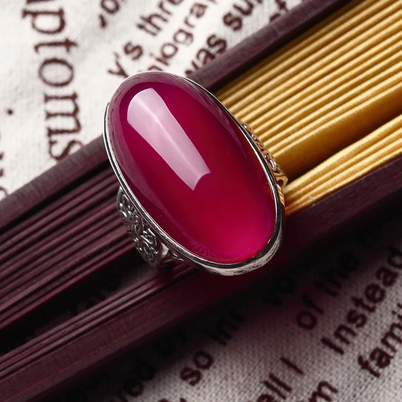 Реальные S925 тайский серебряное кольцо украшения чистый 925 пробы Серебряный Красный Корунд Кольца для Для женщин LR49