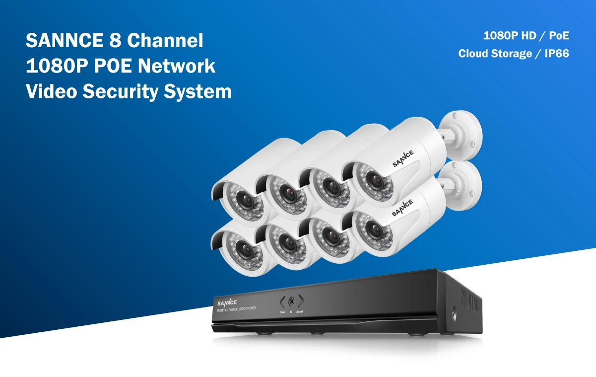SANNCE HD 8CH 1080P HDMI POE NVR комплект камер видеонаблюдения 2MP уличная IP66 ip-камера P2P система видеонаблюдения