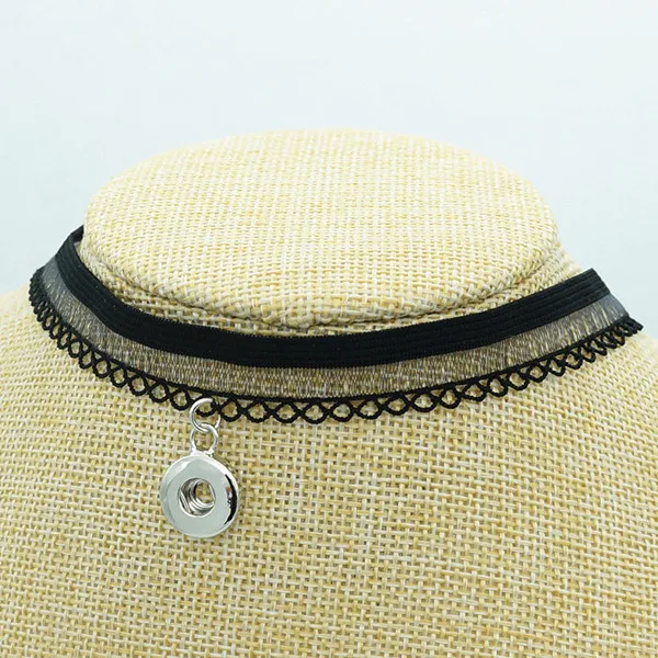 Fashion Black Lace Sexy Collar Choker Funky trendy snap necklace 33cm fit 12MM/18MM buttons jewelry wholesale | Украшения и