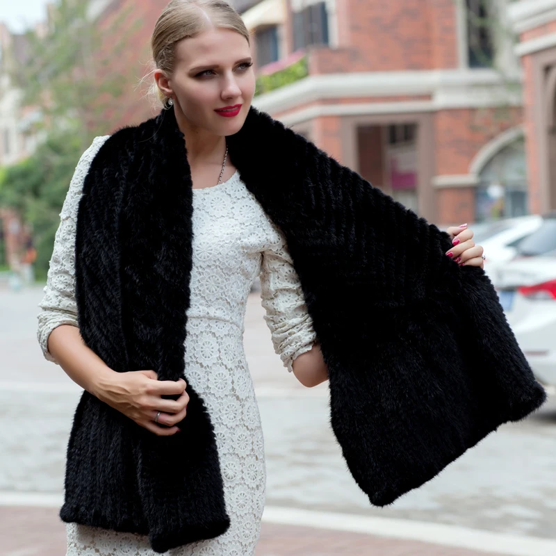 Женская осенне зимняя однотонная шаль из меха норки многофункциональная модная