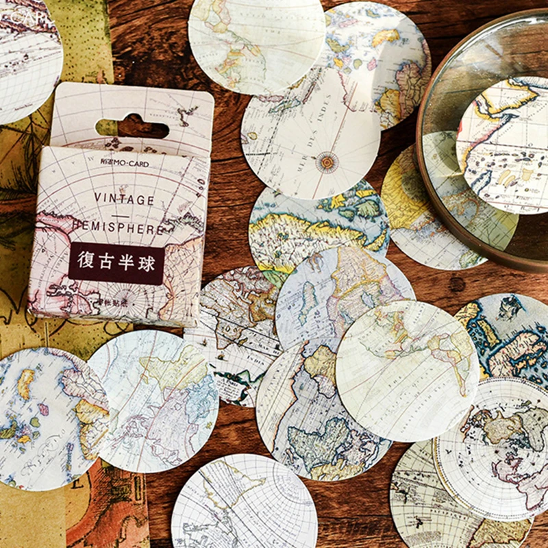 

46Pcs/box Vintage World Map Stickers Scrapbook Creative DIY Diary Journal Decorative Adhesive Label Sticker Stationery Supplies