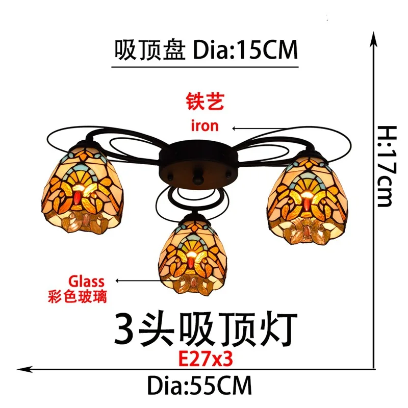Европейский ретро цветной стеклянный гостиной столовой с несколькими головками