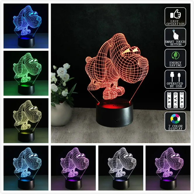 Собака ночник Childlike 3d Led Настольная лампа детский подарок Luminaria красочные