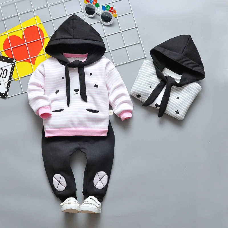 Winter Baby Clothes Set Long Sleeve Fleece 1-3Y Cartoon Boys Hooded sweatshirt+ velvet Pants Thick Warm Suits |