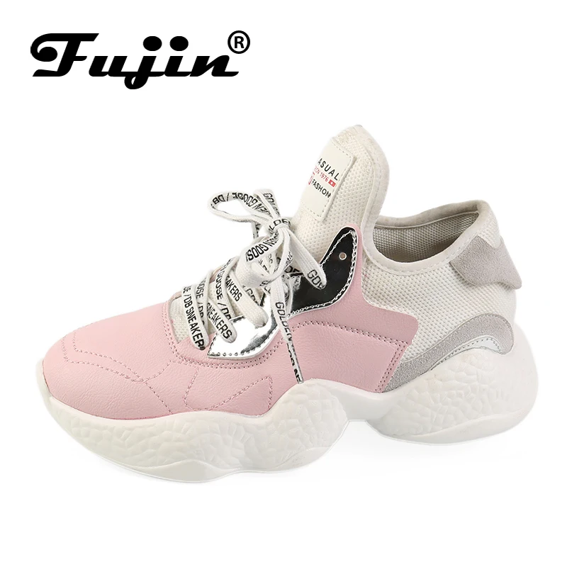 Женские кроссовки Fujin розовые дышащие на высоком каблуке повседневная обувь