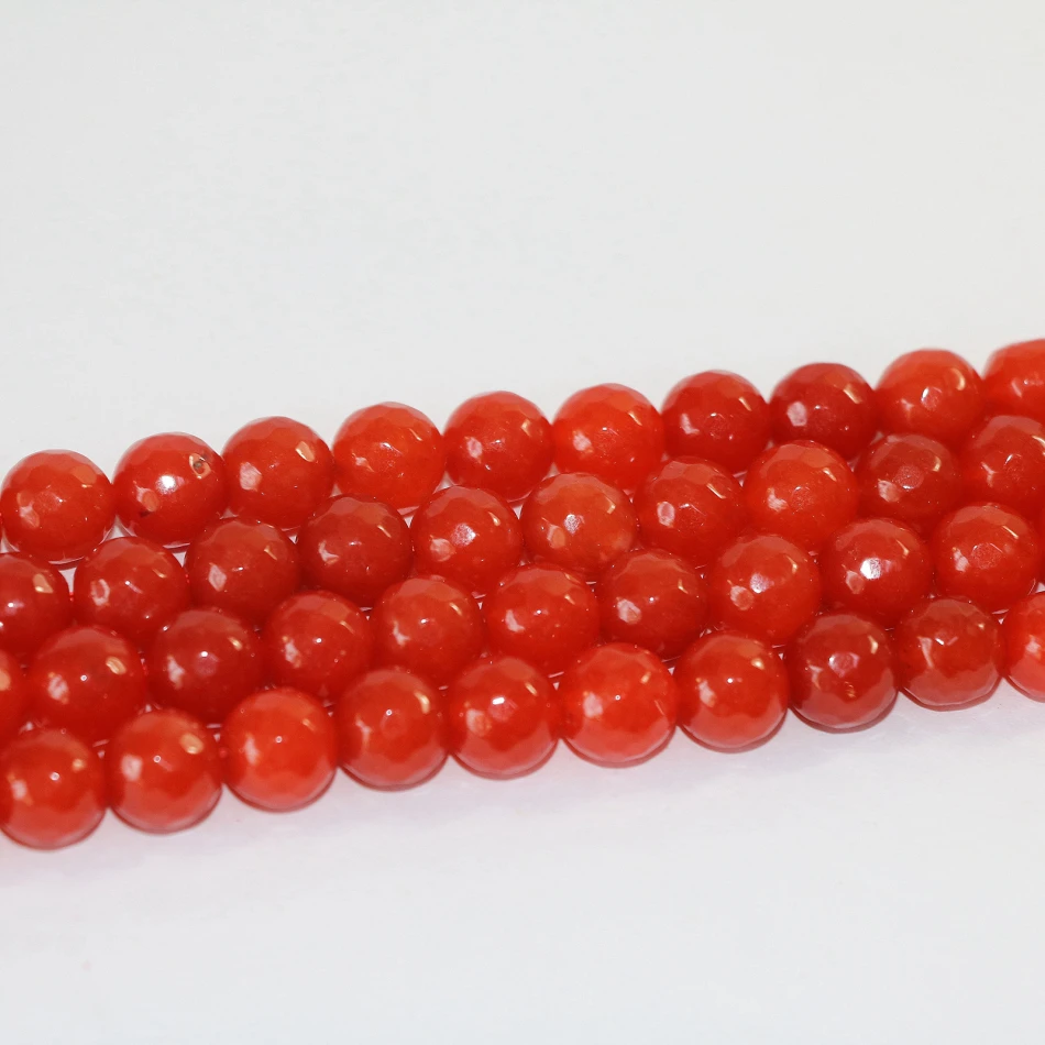 

Orange Red natural stone dyed jades chalcedony 4mm 6mm 8mm 10mm 12mm hot sell faceted round diy Beads 15 inches B17