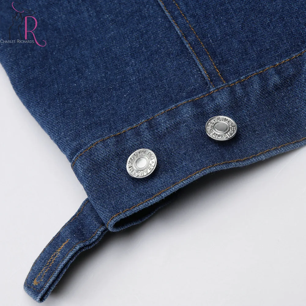 Темно-синяя укороченная джинсовая куртка с заниженным плечом для женщин новинка