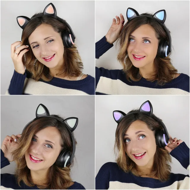 JINSERTA Cat/Rabbit/Deer/Devil наушники 7 цветов светодиодный светящиеся беспроводные Bluetooth наушники для косплея для игр