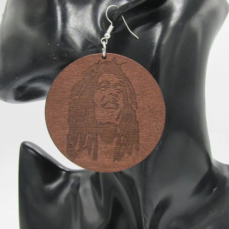 Деревянные серьги с гравировкой Bob Marley коричневого цвета|earrings earring|earring colorearrings brown
