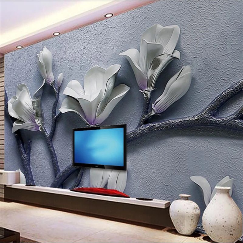 3D тисненый фон wellyu настенный цветок Магнолия тиснение на заказ большая роспись