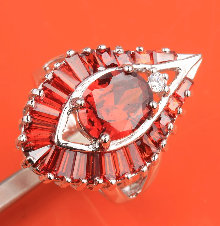 Маркиза глаз Форма Красный Гранат 925 пробы серебро для Для женщин кольцо Размеры