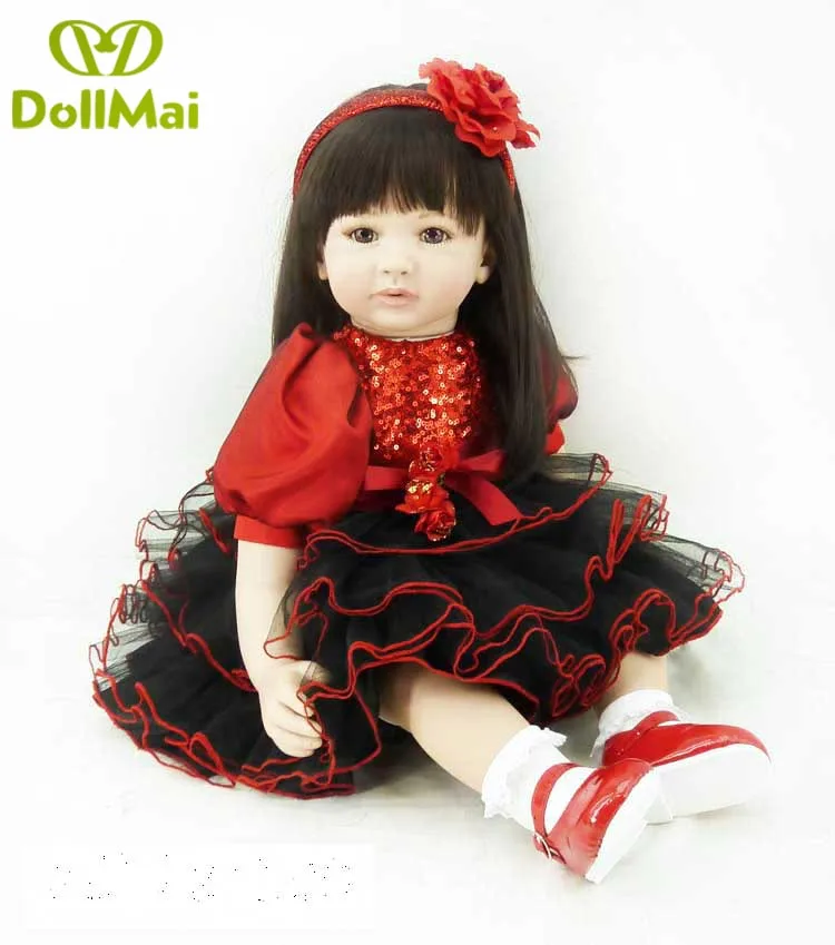 22&quot56cm long hair princess toddler dolls Reborn Babies Silicone vinyl Baby Kids creative shoe+red dress Birthday Gifts Toys | Игрушки и