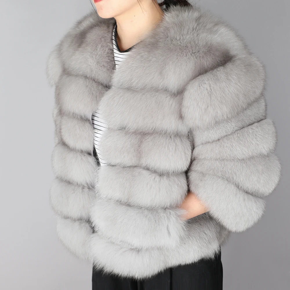 Maomaokong2019 new winter Jacket women's thick fur coat Real fox leather jacket High quality fox coat round neck Warm coat