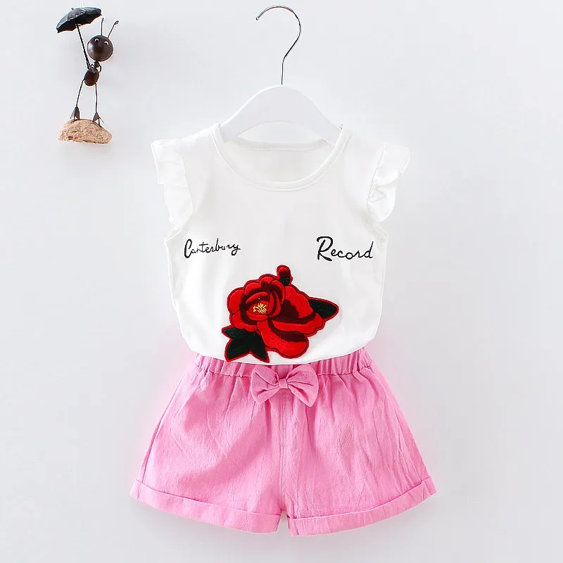 2018 летний комплект одежды для новорожденных девочек топ с цветочным принтом +