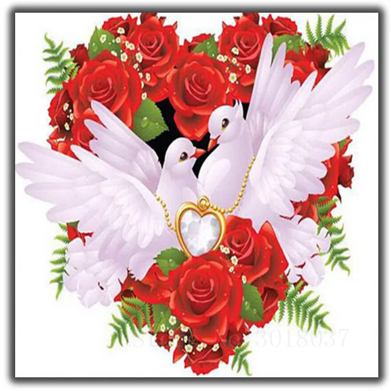 5D Diy Diamond Painting Cross Stitch Couple Pigeon &amp Red Rose Needlework Embroidery Full Round Mosaic Decoration Resin | Дом и сад