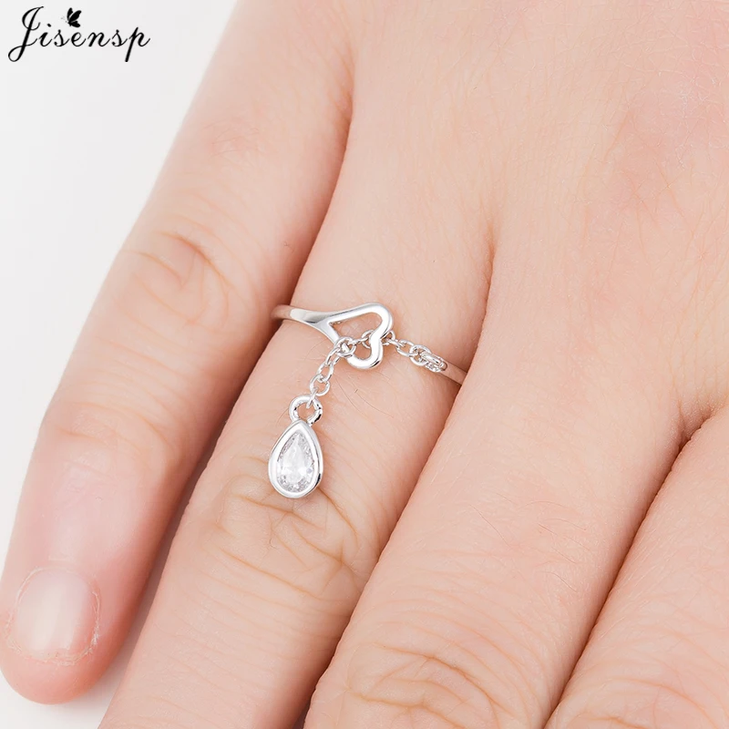 

Jisensp Woman Fashion Water Droplets Simple Rings for Women Opening Adjustable Cute Heart-shaped Crystal Ring bague femme