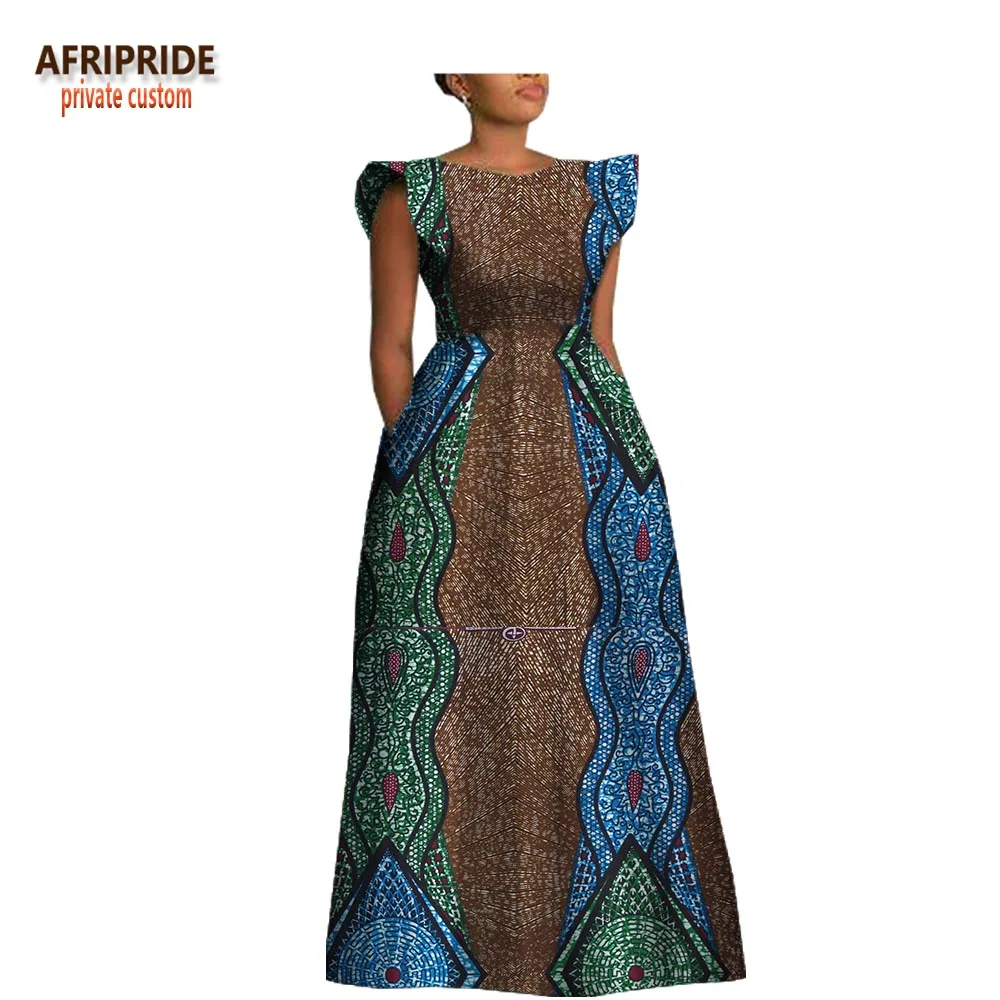 Весеннее женское Макси платье для вечеринки AFRIPRIDE подгонянное с коротким рукавом o-образным вырезом платье в пол ТРАПЕЦИЕВИДНОЕ хлопковое платье A1825017 - Цвет: 422