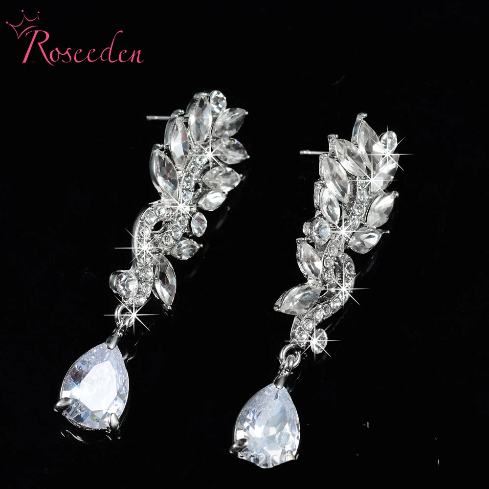 

fashion teardrop Zircon Earrings with shiny rhinestone leaves deisgn waterdrop women earrings wedding Bridal jewelry RE439