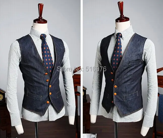 New Fashion Vest Men Spring Autumn Britain Casual Suits Denim Blazer Dress Size:M-XXL 103 | Мужская одежда