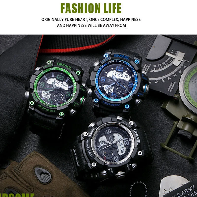 Мужские наручные часы спортивные в стиле G с эффектом ударов цифровые армейские