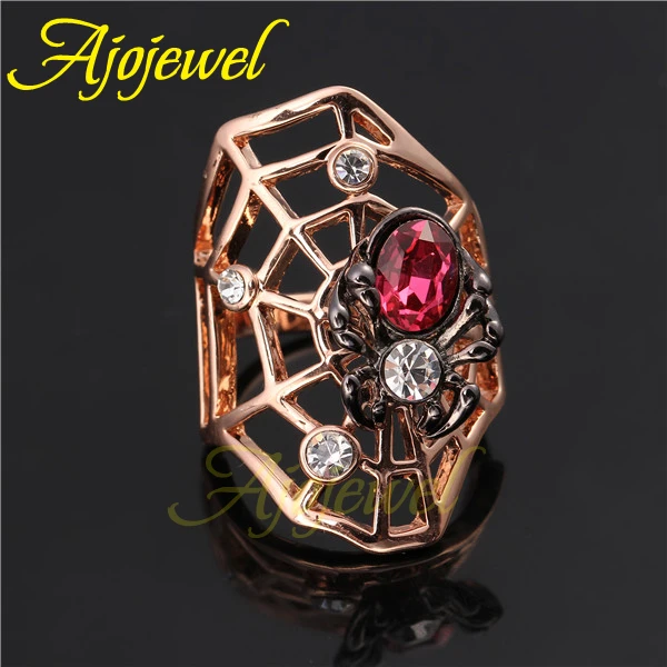 Женские кольца в форме паука розово-красные с кристаллами | Украшения и