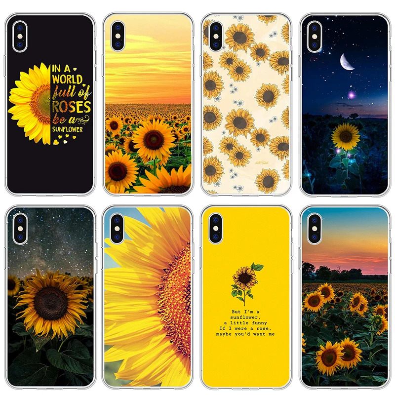 Прозрачный чехол с подсолнухом для iPhone 12 Pro 7 8 Plus SE 2020 мягкий силиконовый из ТПУ 11