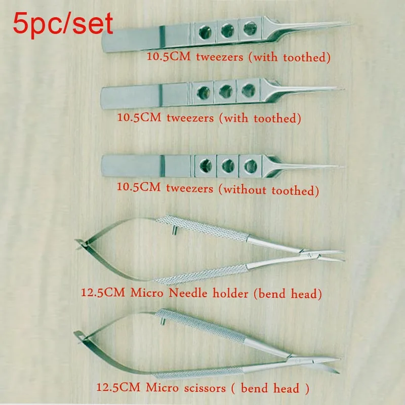 5pcs/set 12.5cm scissors+Needle holders +tweezers stainless steel surgical instruments ophthalmic microsurgical instruments
