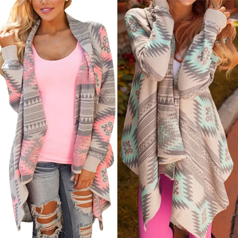 Winter Kimono Knitted Cardigan Long Sleeve Poncho Sweaters Print Irregular Sexy Lady Warm Jackets Fashion Women Tops |