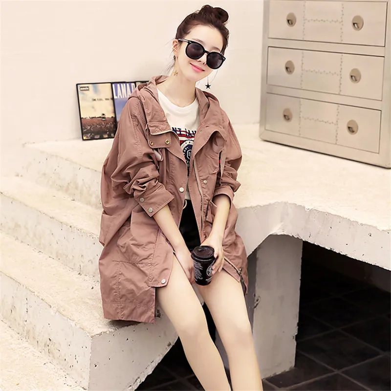 Женская ветровка средней длины в Корейском стиле Свободный Повседневный Тренч с