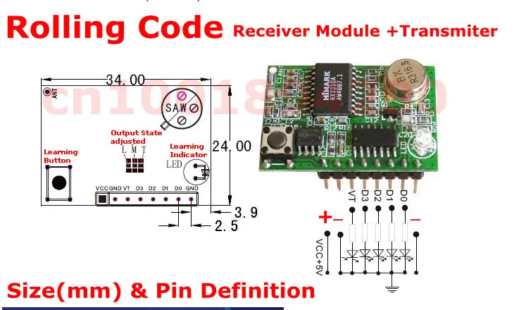 RF Rolling Code декодирующий ресивер модуль + 2 передатчика DC 5V 4CH TTL выход обучения