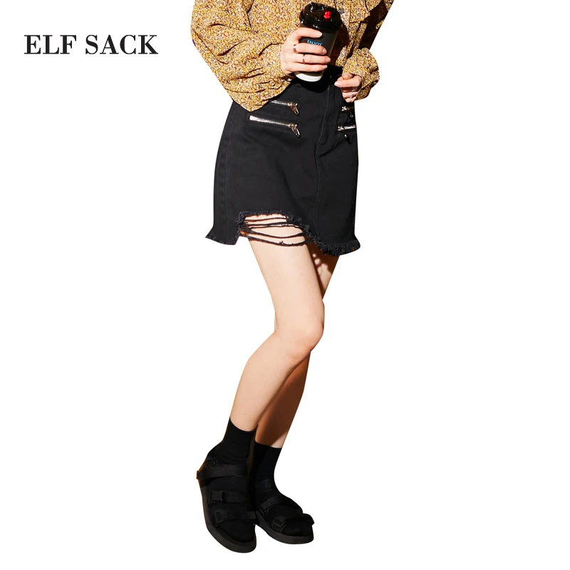 ELFSACK Стильная джинсовая женская трапециевидная мини юбка модная сексуальная