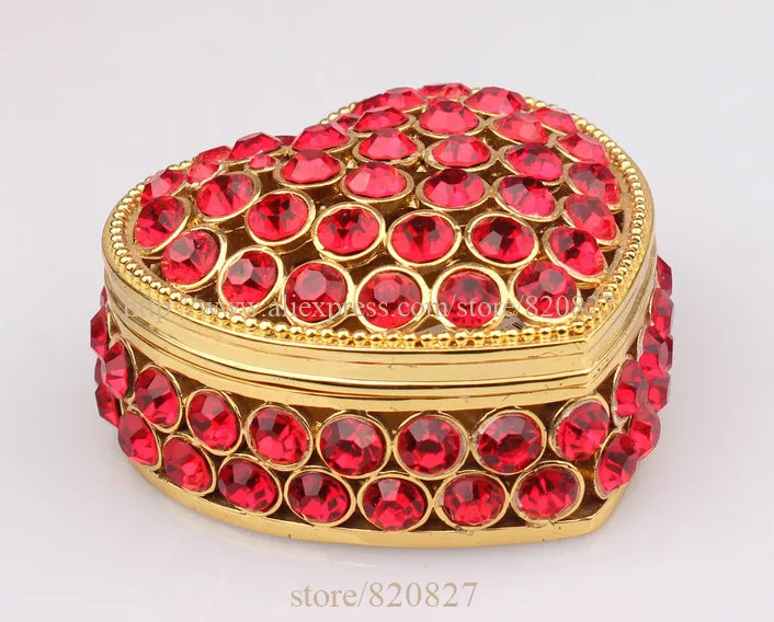 Heart Metal Box Diamond Stoned Jewelry Trinket-purple, Silver,red, Burgundy, Sky Blue Colors