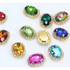 6x8  18x25 мм овальной формы, Хрустальное стекло, Стразы для шитья, Высококачественная Хрустальная Пряжка, Золотая основа для работы, аксессуары сделай сам