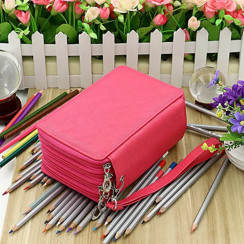 Red 72 держателя, 4 слоя, удобные, из искусственной кожи, школьные карандаши, чехол, большая емкость, цветные карандаши, сумка для студентов, подарок, товары для рукоделия - Цвет: Red