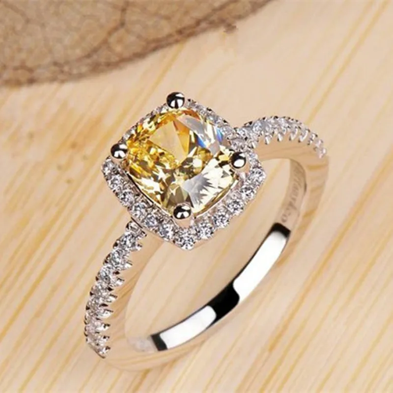 yellow stone CC Ювелирные Кольца для женщин Мода 925 Серебро миди розовое обручальное кольцо вечерние Свадебные Роскошные винтажные аксессуары CC595 - Цвет основного камня: yellow stone