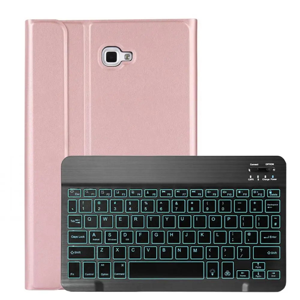 Rose Gold with Black Чехол для samsung Galaxy Tab A A6 10,1, чехол для клавиатуры T580 T585, SM-T580, чехол для SM-T585, 7 видов цветов с подсветкой, bluetooth-клавиатура - Цвет: Rose Gold with Black