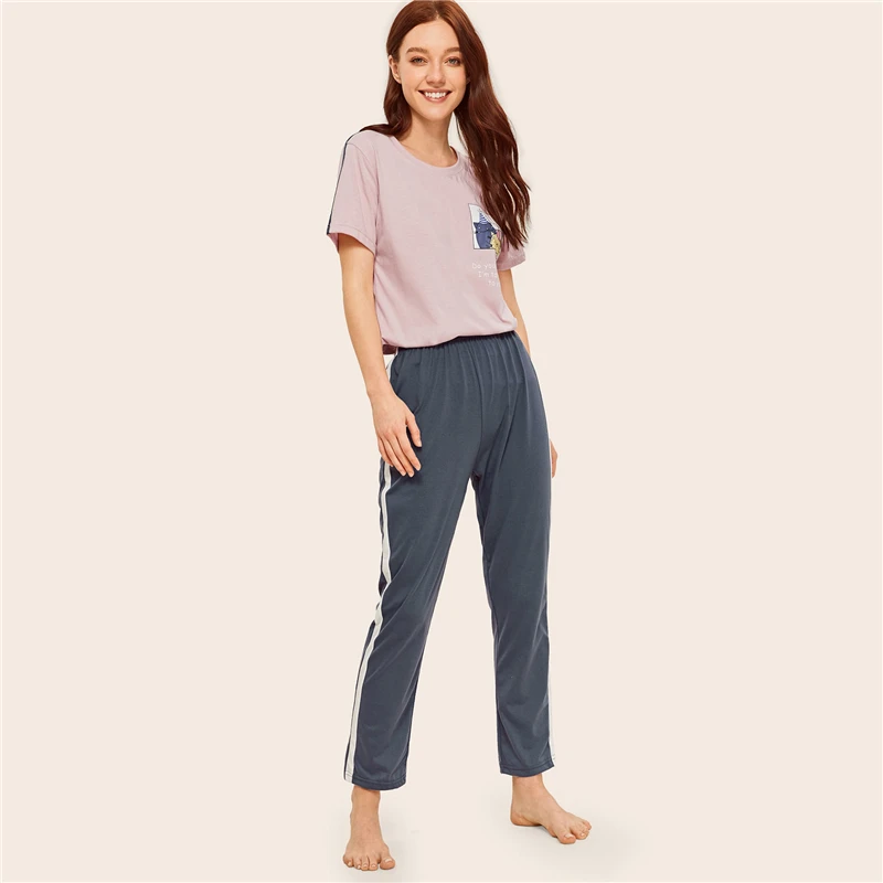 Dotfashion/пижамы для женщин с принтом из мультфильмов и букв, комплект летней одежды для сна, женская одежда для сна с коротким рукавом, повседневный пижамный комплект