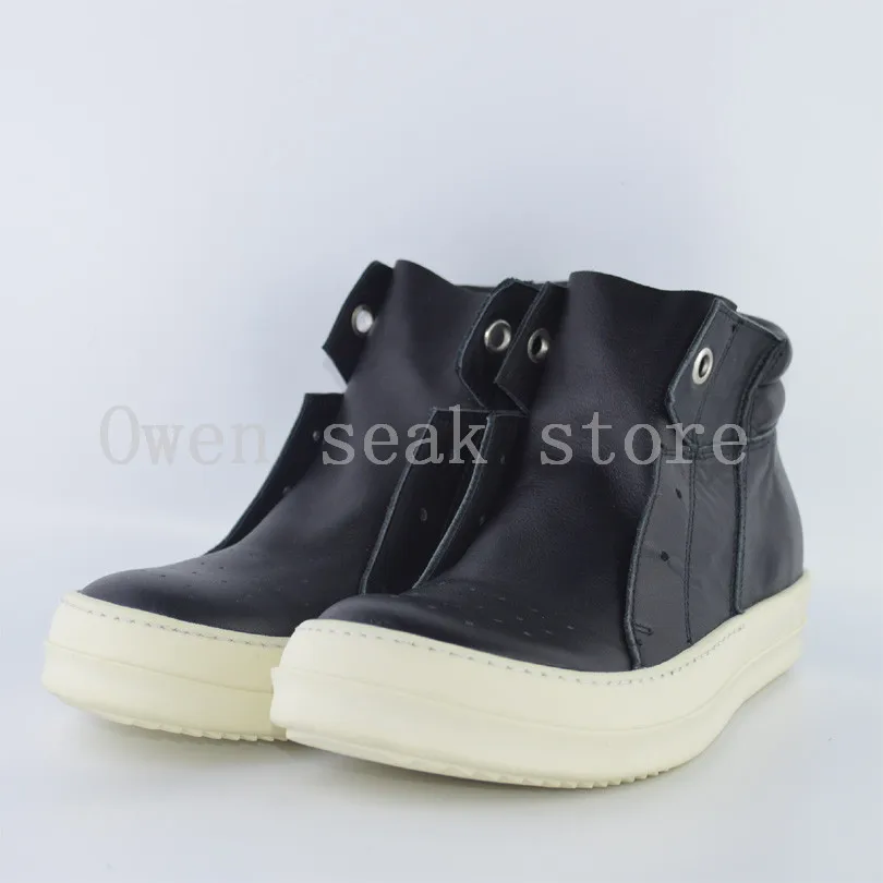 Owen Seak Women Shoes High-TOP Ankle Luxury Trainers Genuine Leather Boots Casual Brand Zip Flats Black White Big Size Sneaker | Обувь